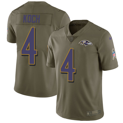 Nike Ravens #4 Sam Koch Olive Men's Stitched NFL Limited Salute To Service Jersey - Click Image to Close